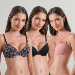 Pack 3X Sosten Balconet Push Up Micro Pr 25374 Negro